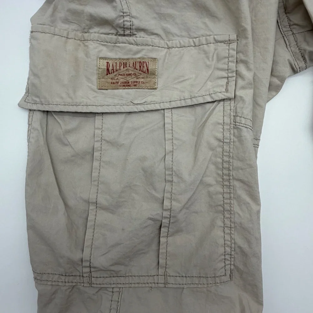 Polo Jeans Co Ralph Lauren Mens Cargo Pants 38x30 Tan Khaki Cotton Utility Work